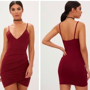 Burgundy V Neck Dress